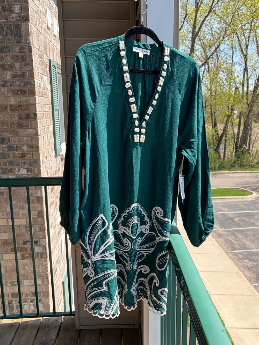 🆕🌲ON34th Alix Friedberg Palm Royale Inspired Tunic Dress Forest Boho LinenBlend - Picture 5 of 17